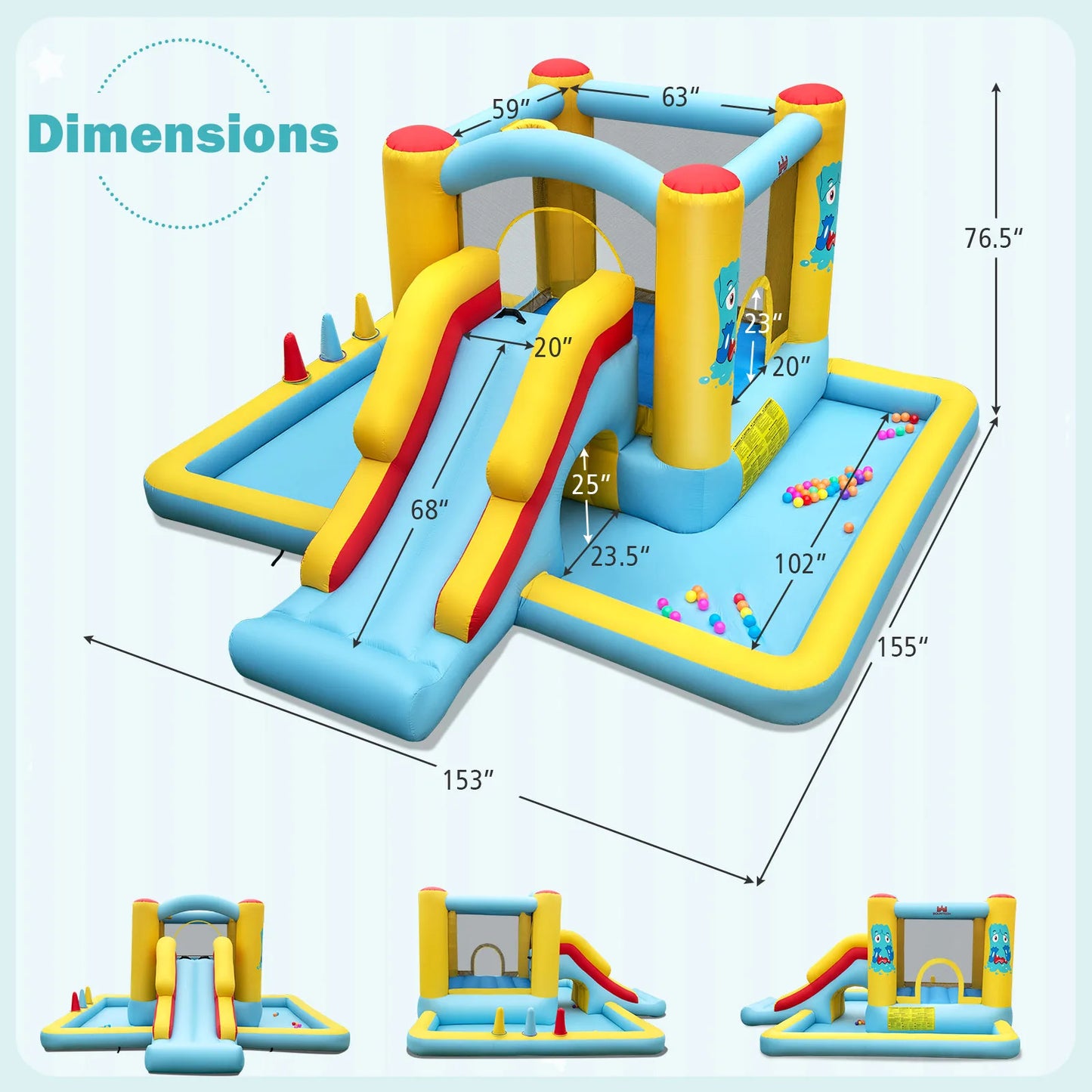 Inflatable Bounce House 7 in 1 Giant Bouncy Castle with Slide Tunnel Basketball Hoop and Ring Toss Game