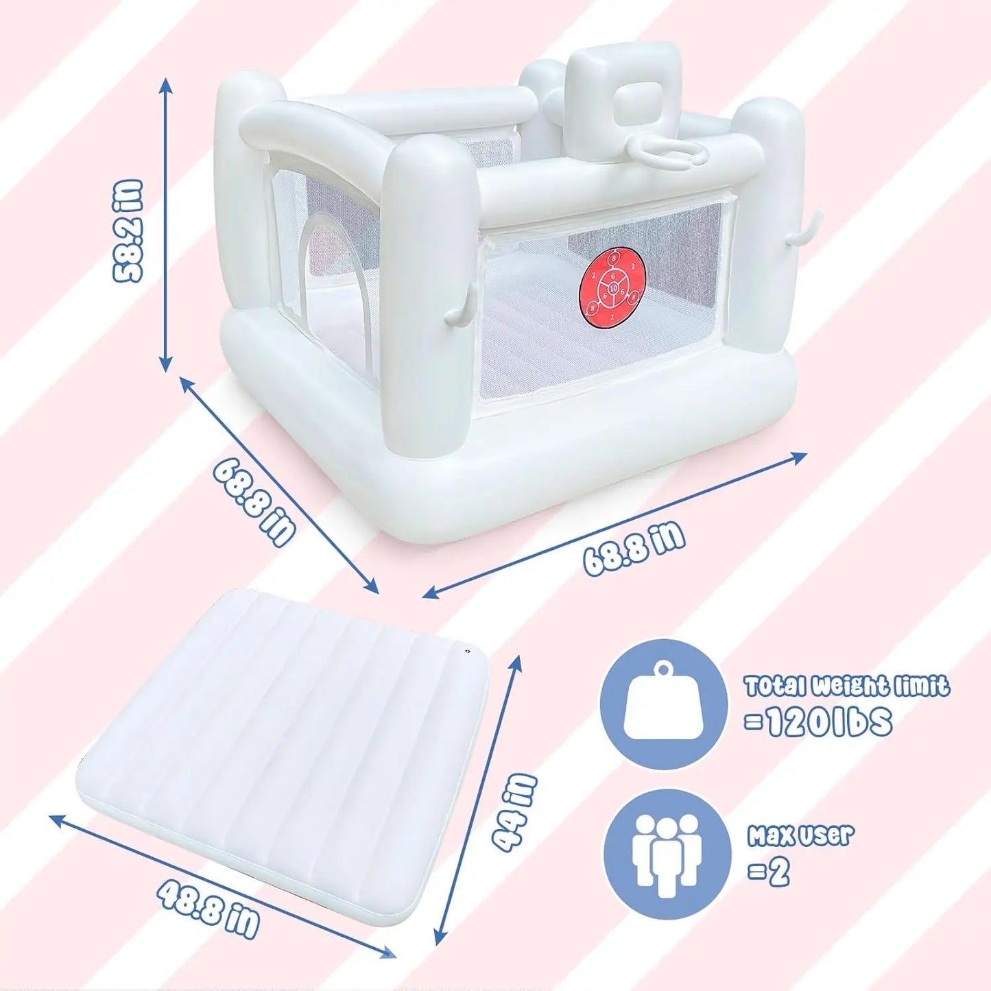 White Bounce House with Pump Kids Ball Pit Inflatable Trampoline for Kids 3 to 6 Years Indoor or Outdoor Playhouse