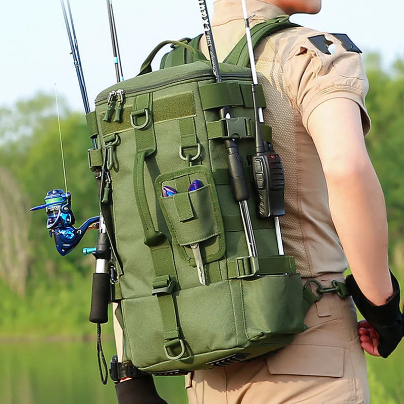 Tactical Fishing Backpack Rod Holders Tackle Bag Molle