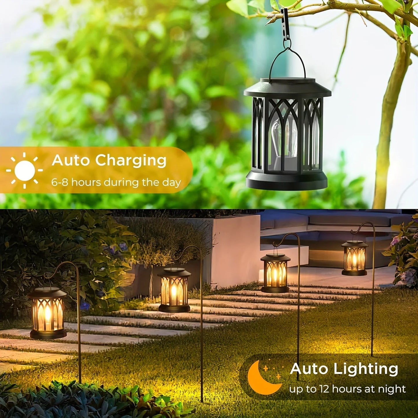 2 Pack Solar Lantern Lights Warm Light For Garden Patio