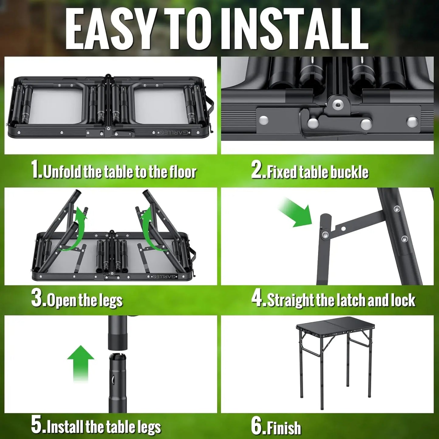 2ft Folding Camping Table 3 Height Adjustable Portable Aluminum Outdoor BBQ Table Black
