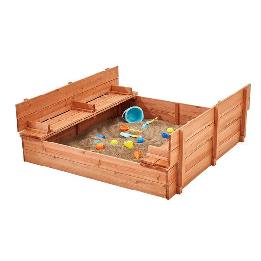 Wooden Sandbox 52.4 x 47.2 x 16.9 Inch Natural Wood Kids Sandbox Backyard Gift for Boys and Girls Ages 3 to 12