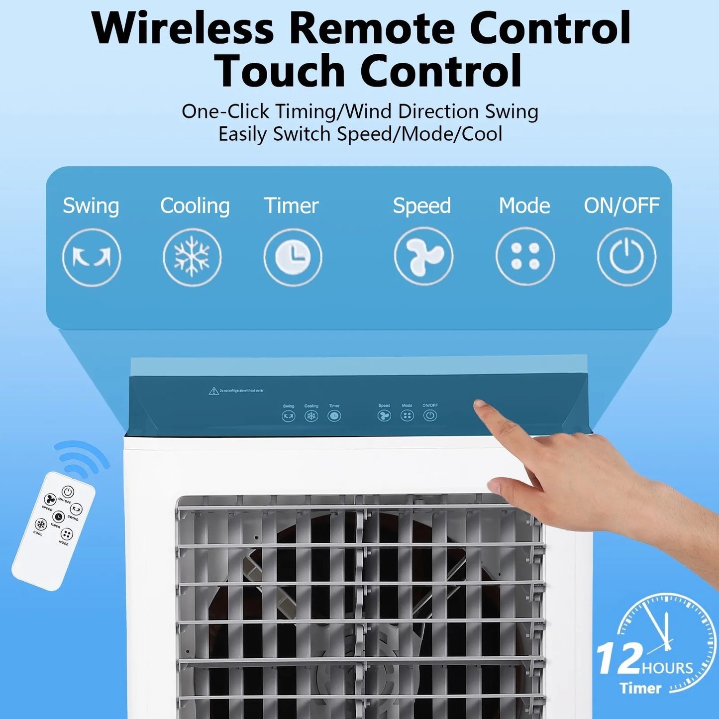 Evaporative Air Cooler 1800 CFM Swamp Cooler with Remote Control 12 Hour Timer 4 Ice Packs 3 Modes and Wind Speeds 8.4 Gallon