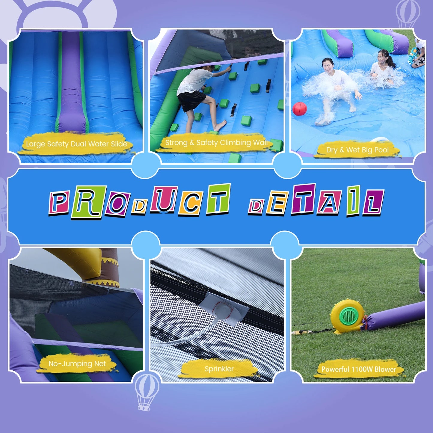 Inflatable Sunflower Outdoor Slides Air Bounce Water Amusement Play Equipment Double Slide Bubble Ball Pit