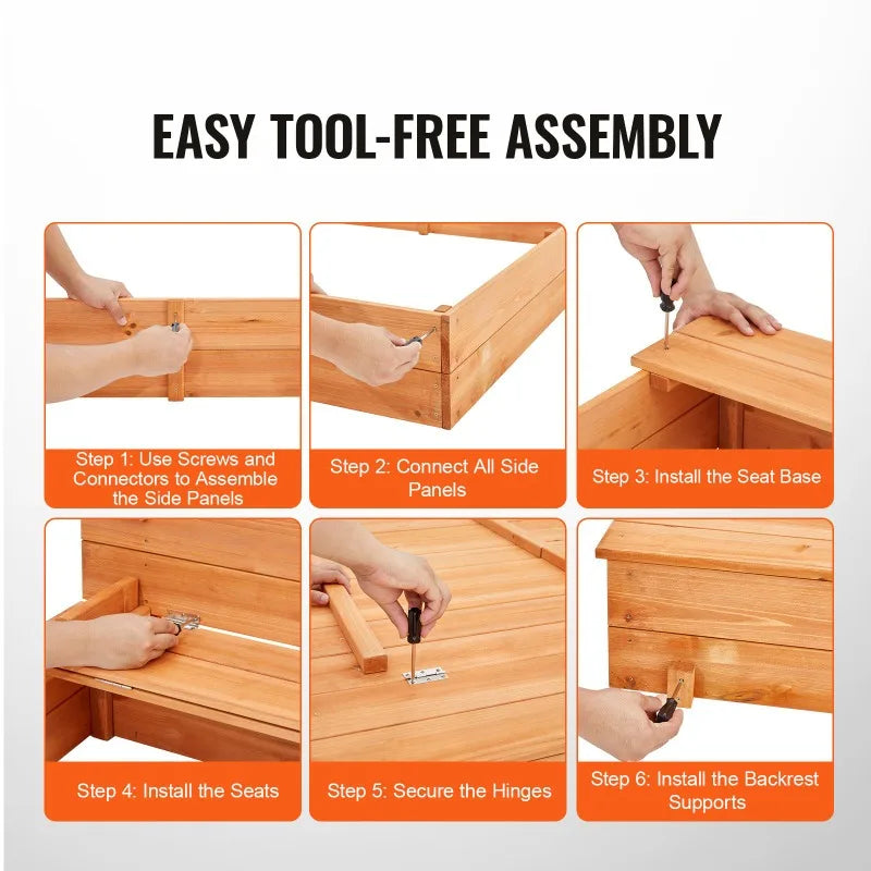 Wooden Sandbox 52.4 x 47.2 x 16.9 Inch Natural Wood Kids Sandbox Backyard Gift for Boys and Girls Ages 3 to 12