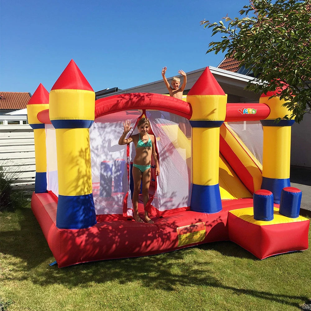 Inflatable Trampoline Bouncy Castle Jumping House with Blower Kids Playhouse Inflatable Bouncer Games for Courtyard