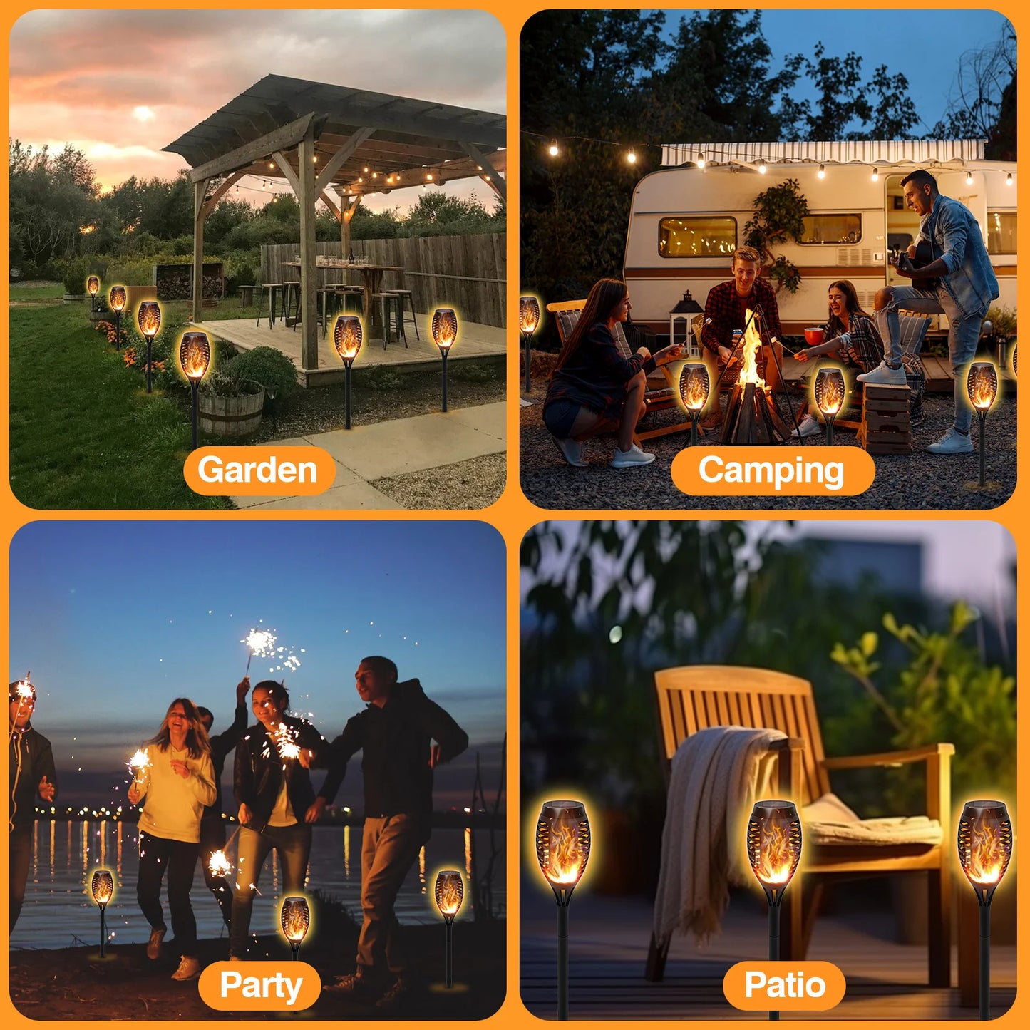 6Pack Solar Flickering Flame Lights Waterproof For Patio