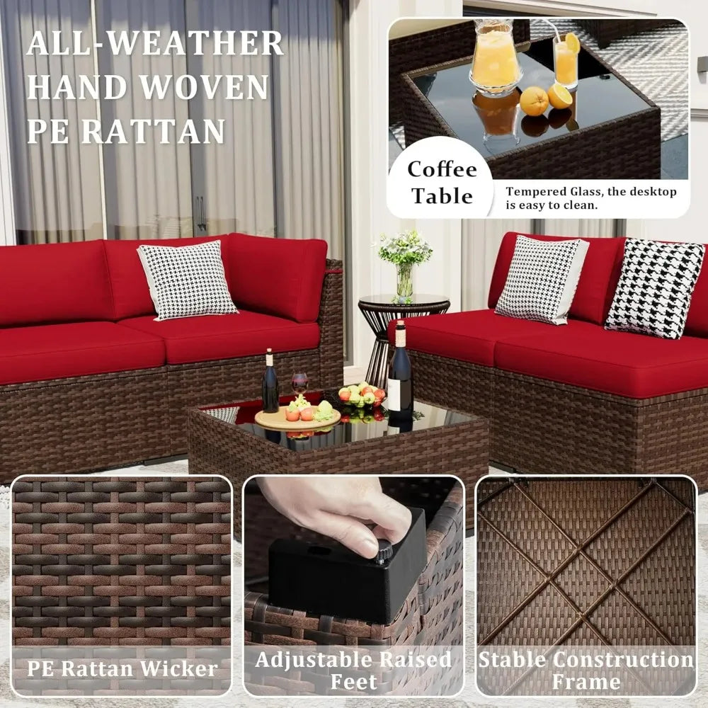 8 Pieces Outdoor Patio Furniture Set with 44 Inch Fire Pit Table Rattan Sectional Conversation Set with Gas Fire Pit