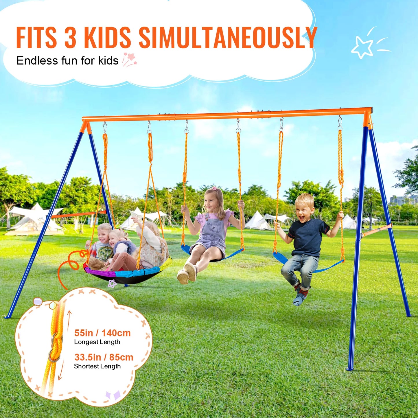 SucceBuy Swing Sets for Backyard 600 Pounds Capacity with 1 Saucer Swing Seat and 2 Belt Swing Seats for Kids Outdoor Play