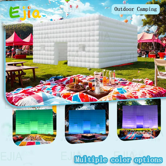 20ft Large Inflatable Nightclub Cube Tent Portable Air Cube Square Gazebo Event Room Tent House with LED Light and Blower for Party