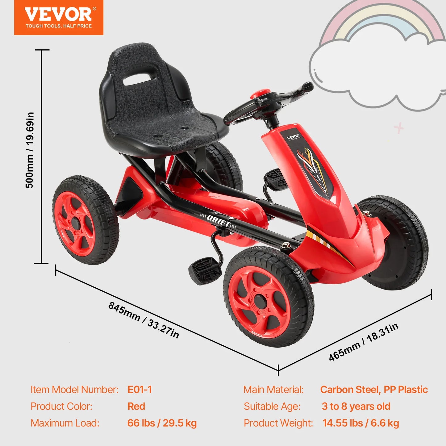 SucceBuy 66 Pounds Kids Pedal Go Kart Four Wheel Off Road Pedal Ride On Toy with Adjustable Seat Outdoor Racer Pedal Car for Boys