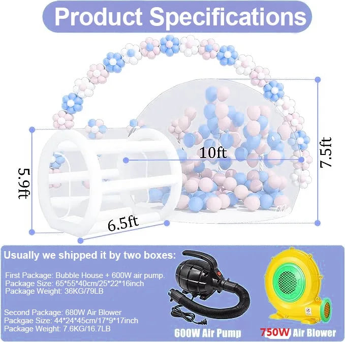 Inflatable Balloon Bubble House Tent Commercial Grade PVC Clear Bubble House with Air Pump and Blower 10 Feet for Children's Party