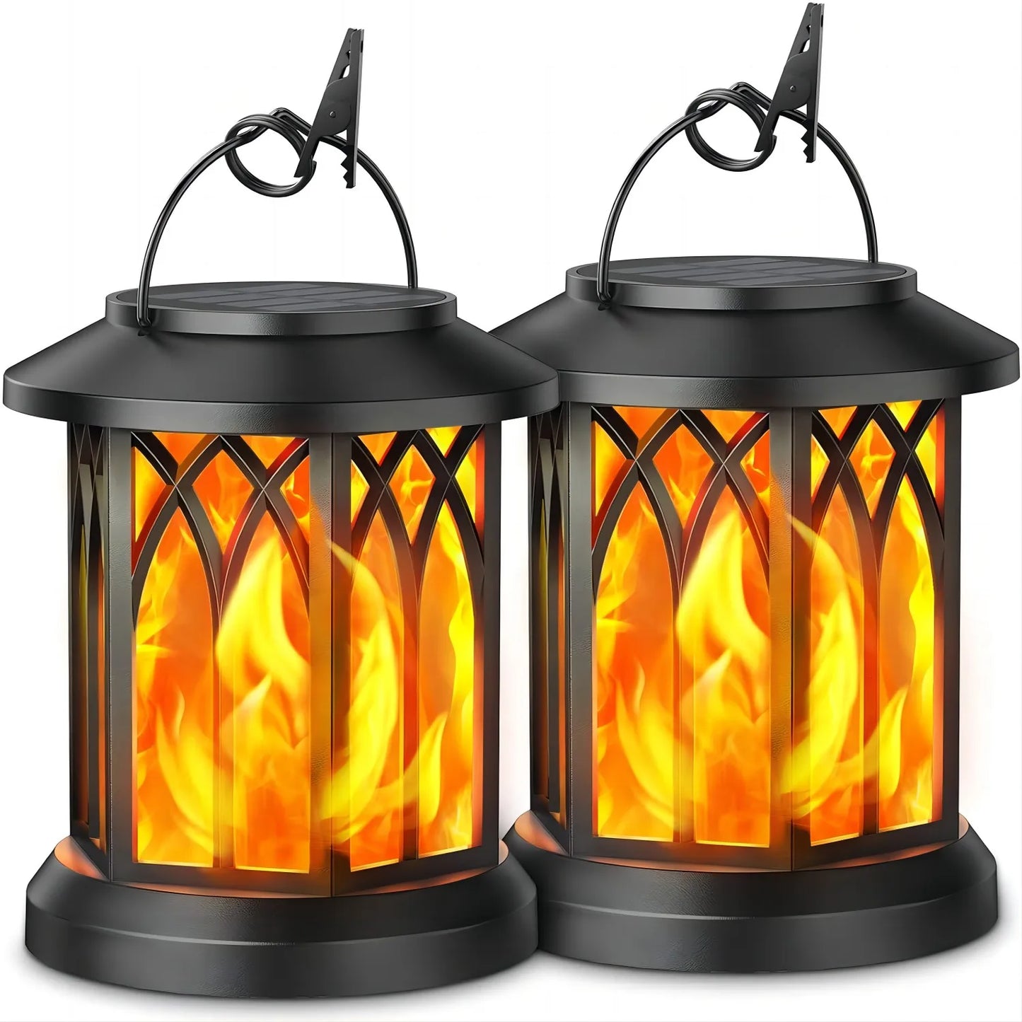 2 Pack Flickering Flame Solar Lanterns For Garden Patio