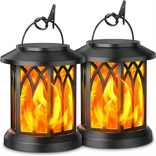 2 Pack Flickering Flame Solar Lanterns For Garden Patio