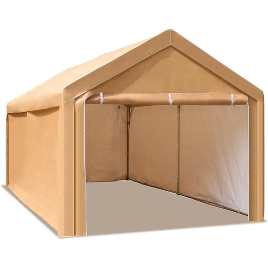 10x20 Ft Heavy Duty Carport Canopy With Sidewalls Beige