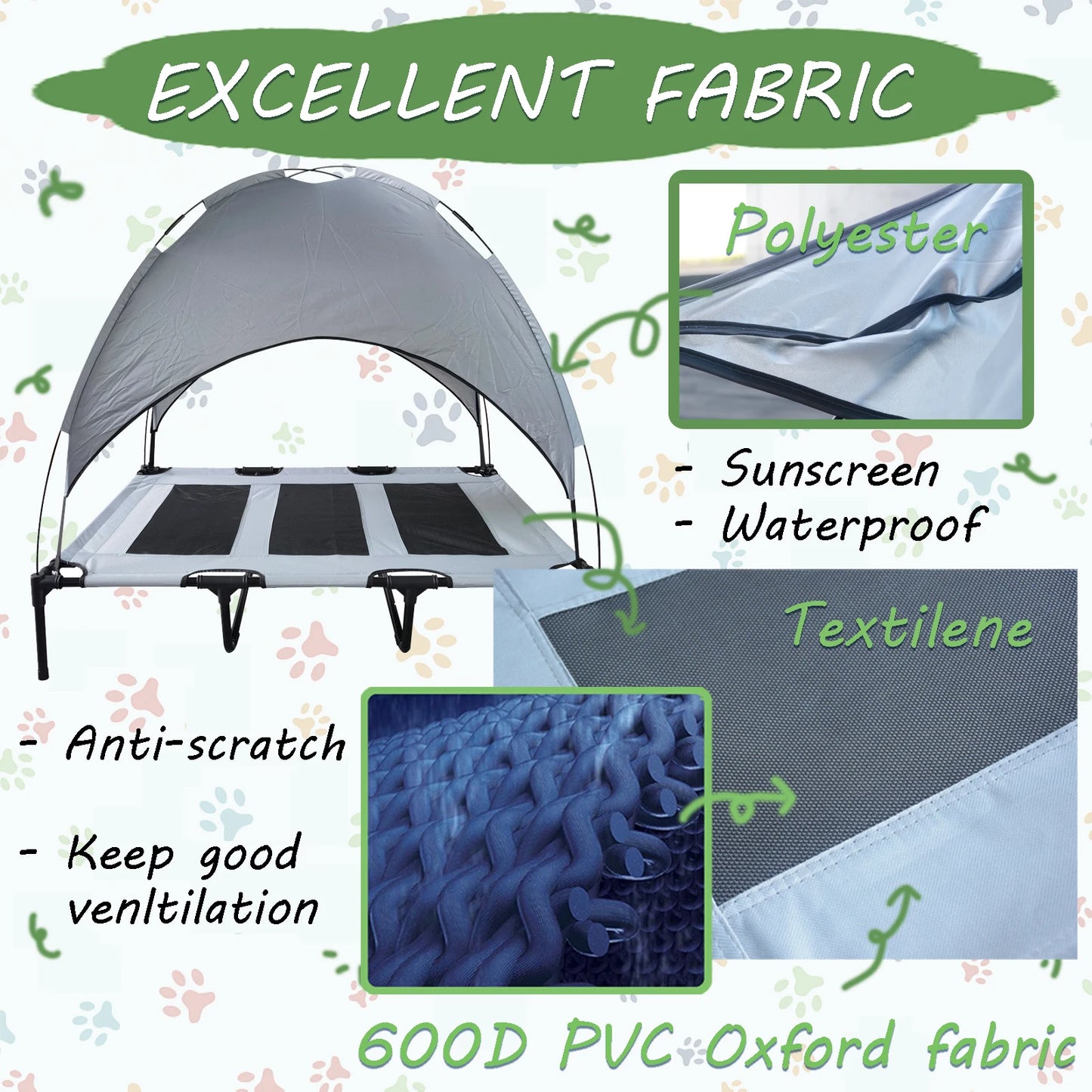 Elevated Dog Bed With Canopy Anti Slip Oxford Fabric