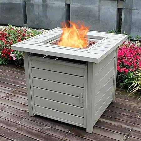 28 Inch Propane Fire Pit Table Outdoor Gas Firepit with Lid and Lava Rock 50000 BTU Square Modern Iron Fire Pit for Dining and Parties
