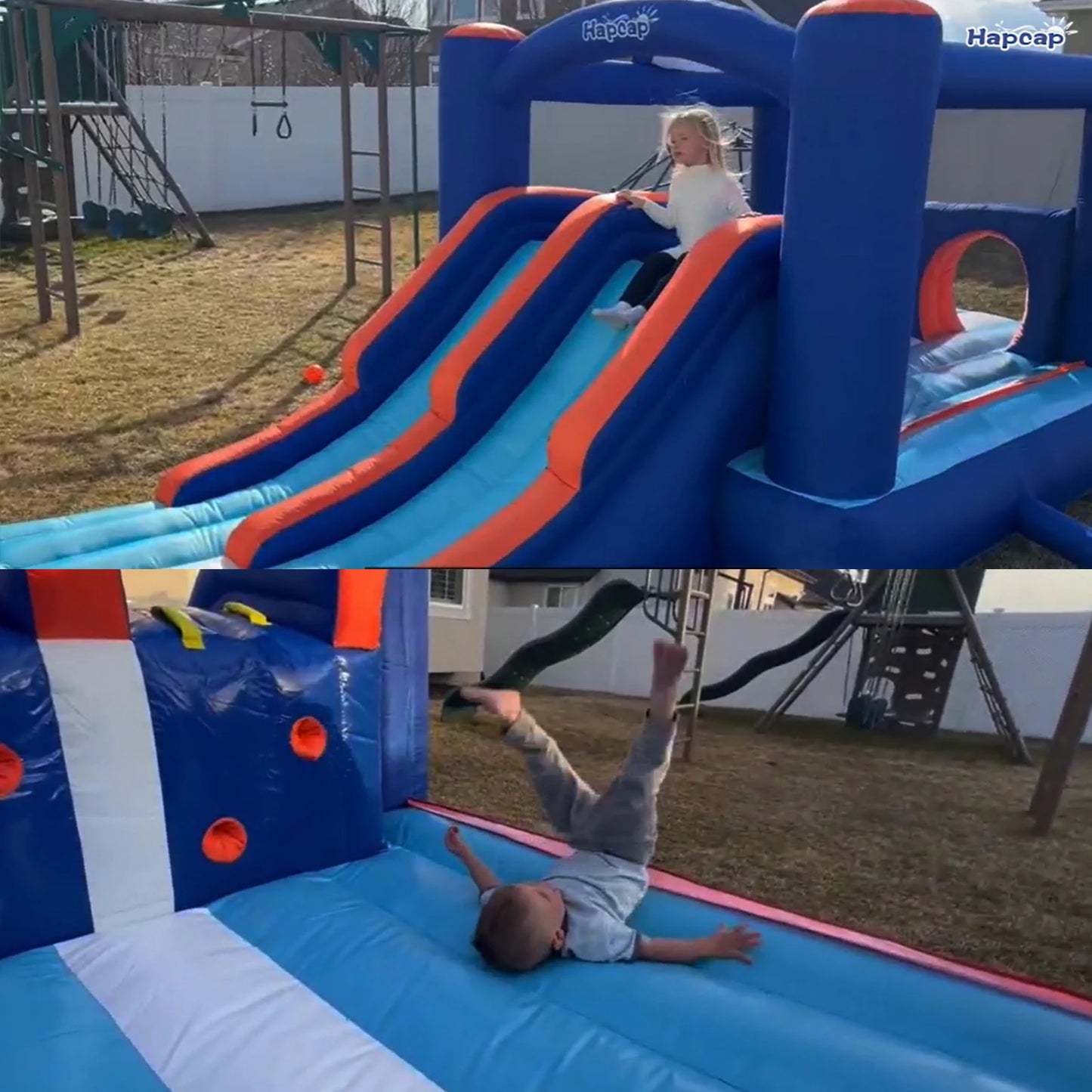 Inflatable Bounce House Obstacle Course for Kids with 2 Racing Slides Spacious Jumping Area Tunnels and Climbing Walls with Blower