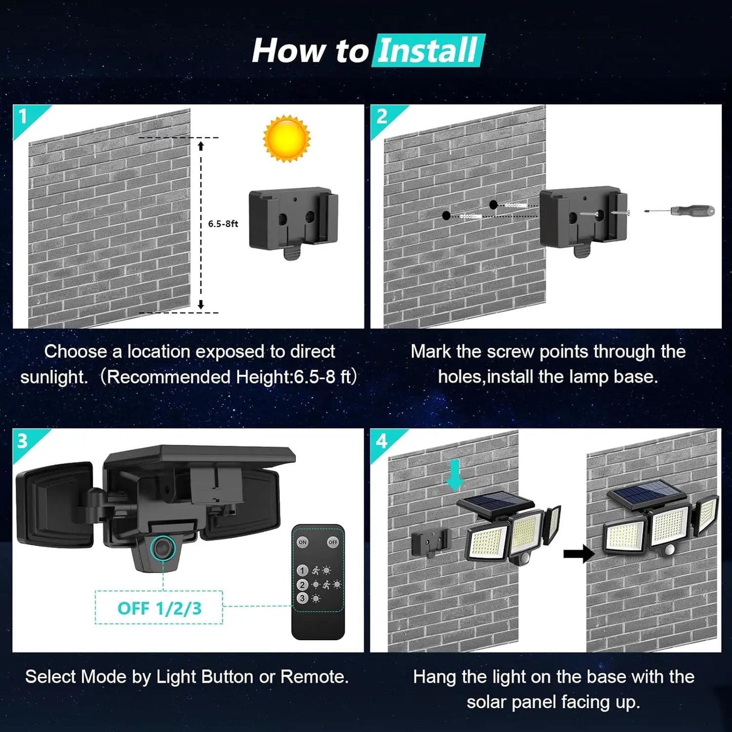 IP65 Waterproof Triple Head Solar Motion Light 210LED