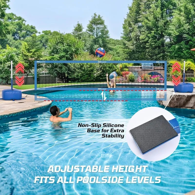 Pool Volleyball Net Set with Adjustable Length and Height LED Lights Two Volleyballs Regular and Glow in The Dark