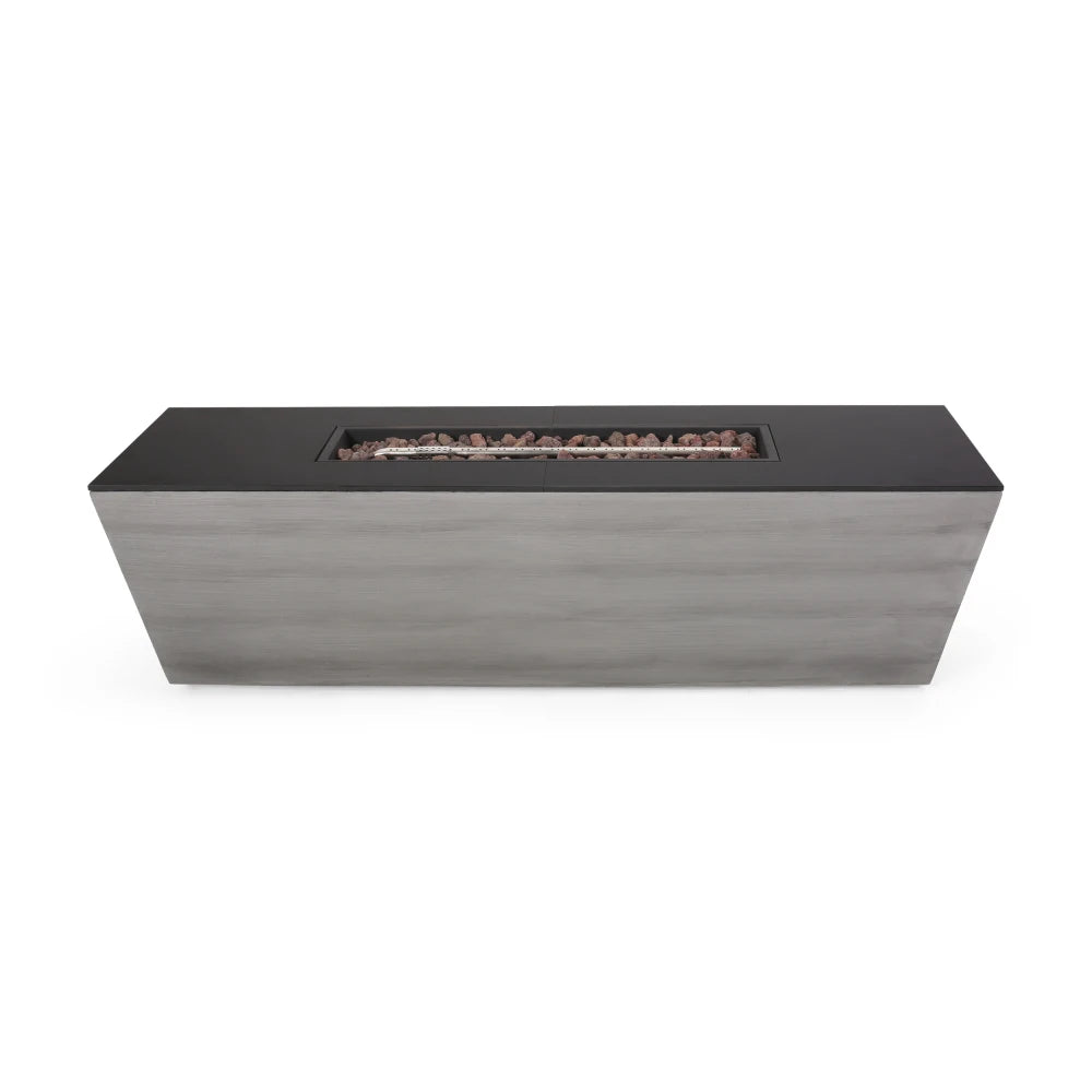 56 Inch Rectangle Magnesium Oxide Fire Pit 50000 BTU Black and Gray