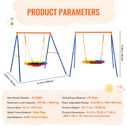 SucceBuy Swing Sets for Backyard 600 Pounds Capacity with 1 Saucer Swing Seat and 2 Belt Swing Seats for Kids Outdoor Play