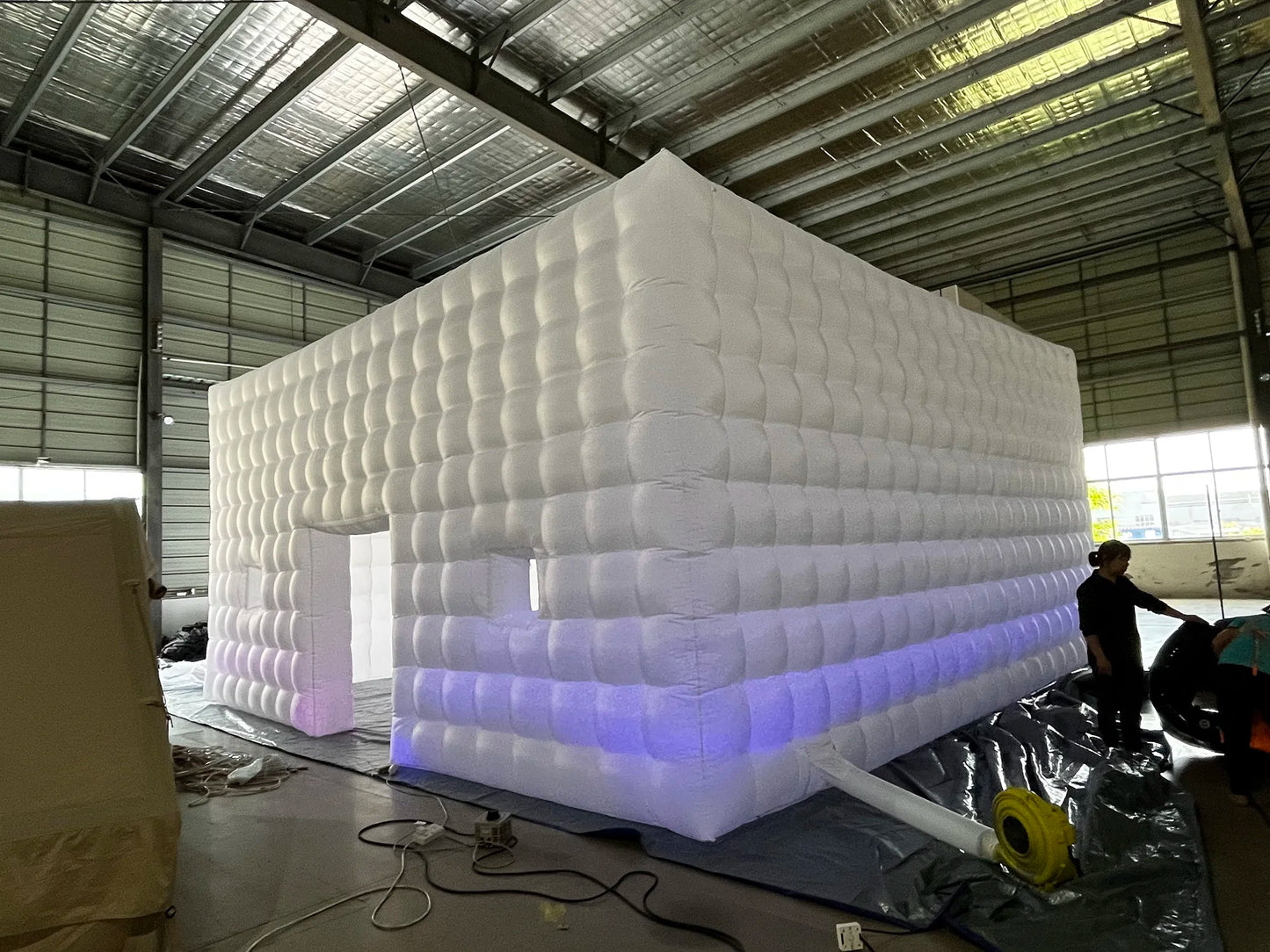 20ft Large Inflatable Nightclub Cube Tent Portable Air Cube Square Gazebo Event Room Tent House with LED Light and Blower for Party