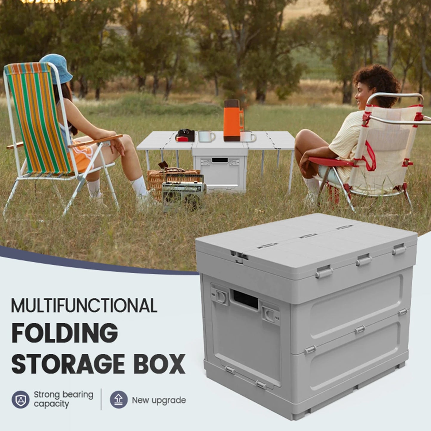 Portable Picnic Table With Cooling Feature Large Capacity Storage Container And Parking Warning Sign For Camping Outdoor