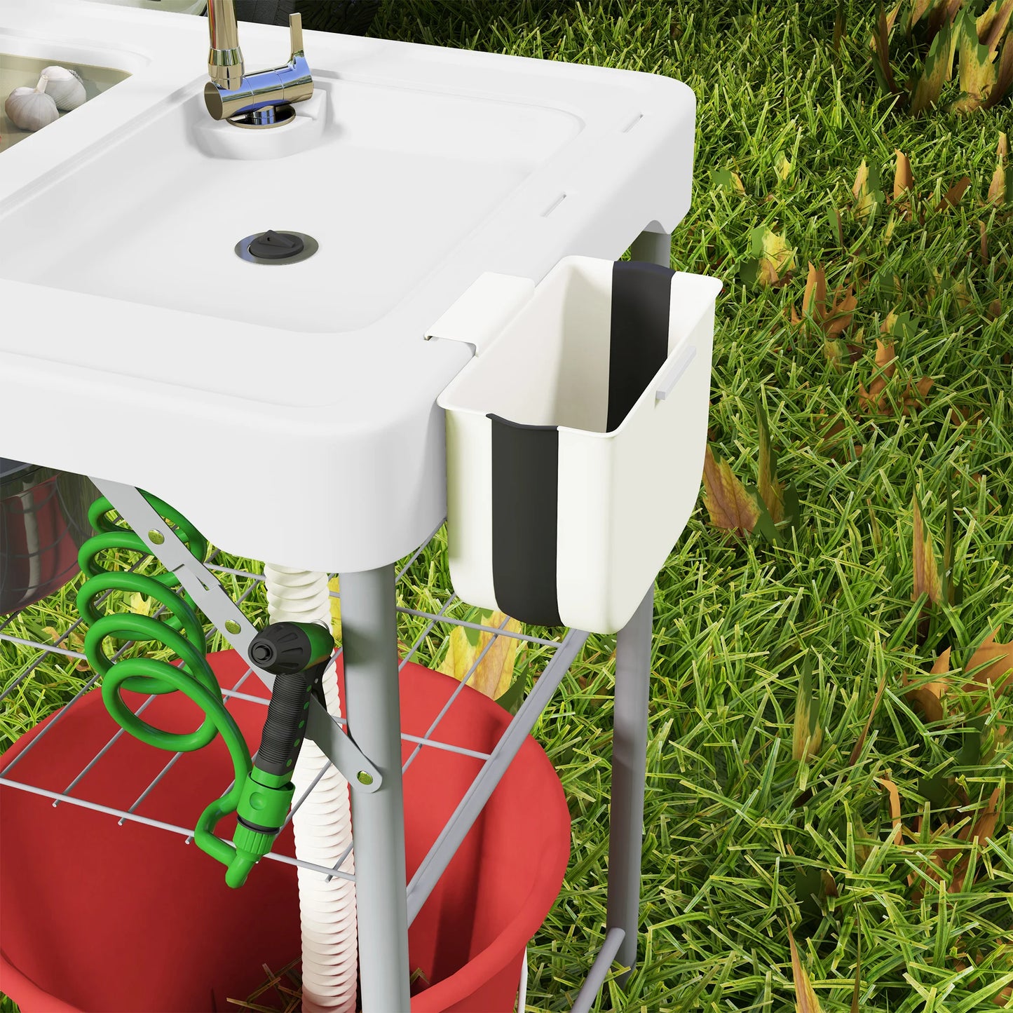 Folding Fish Cleaning Table with Sink and Faucet Outdoor Camping Table White