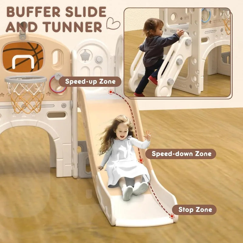 XJD 8 in 1 Toddler Slide Set Kids Climber Playset with Basketball Hoop and Ball Indoor Outdoor Playground for Toddlers 1 to 3 Years