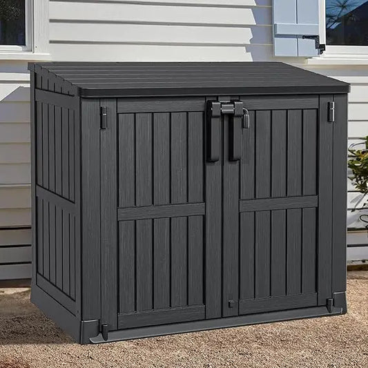 Light Gray Resin Tool Shed 36 Cubic Feet Waterproof Outdoor Horizontal Storage Weather Resistant Utility Shed with Air Vent