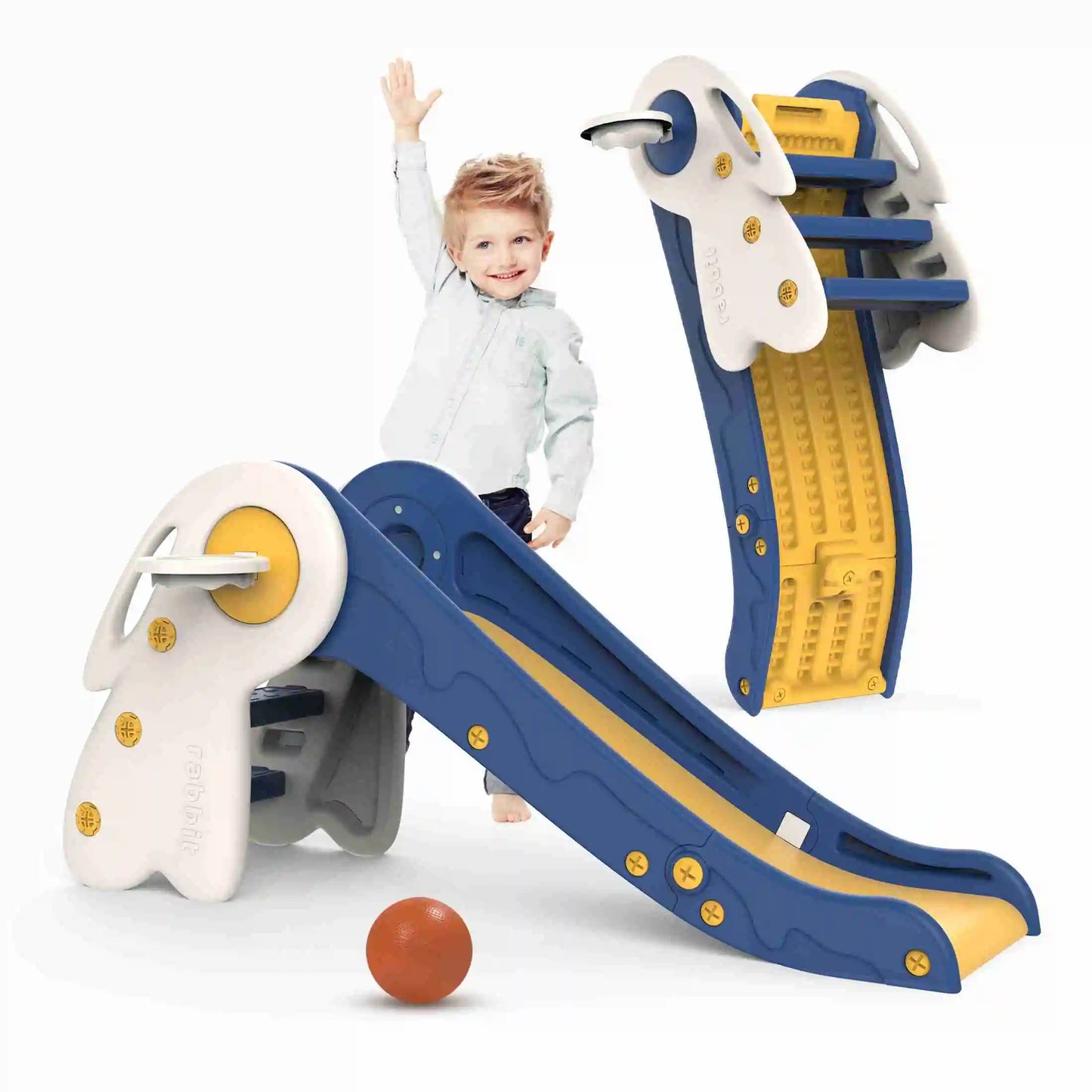 Kids Foldable Red Slide PE Plastic Indoor Outdoor Play Slide for Toddlers Ages 3 to 6