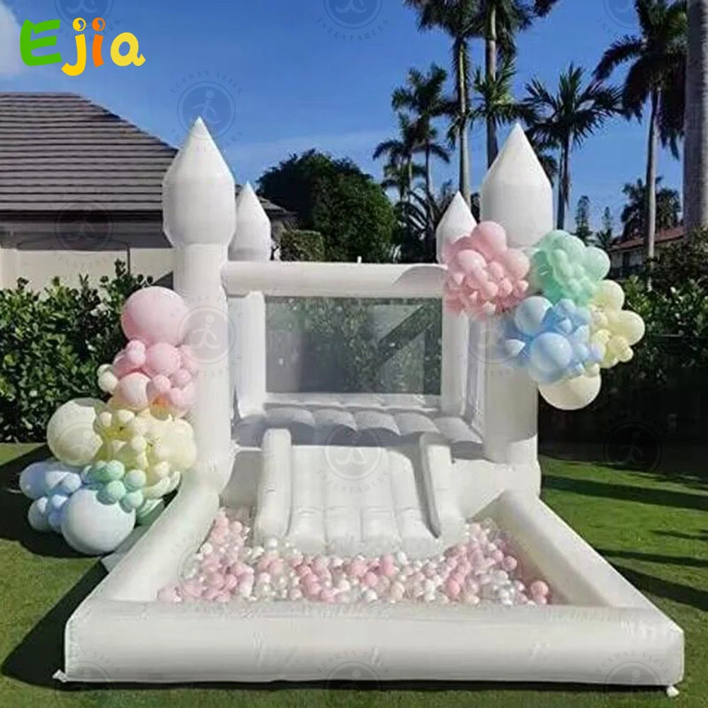 PVC Inflatable White Bounce House Professional Jumping Bouncy Castle With Ball Pit And Air Blower For Kids Wedding Party