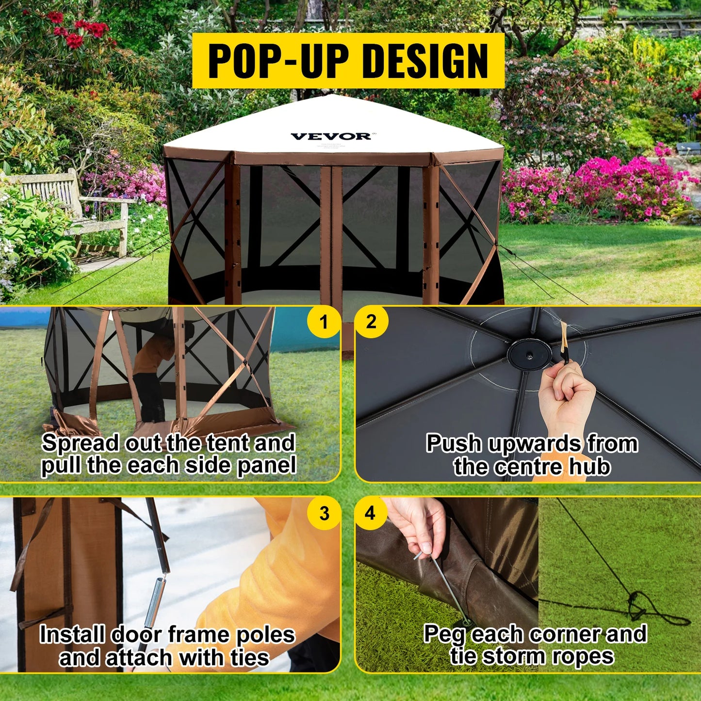 Vevor Pop Up 6 Sided Camping Gazebo Canopy 12 By 12