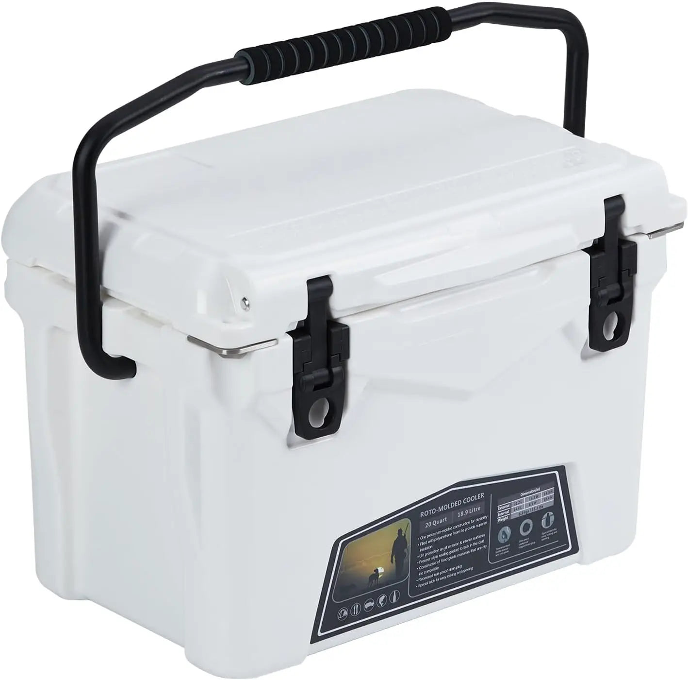 Portable Ice Cooler Heavy Duty Ice Chest with Cup Holder Fish Ruler and Bottle Openers Camping Cooler for Beach and Boat