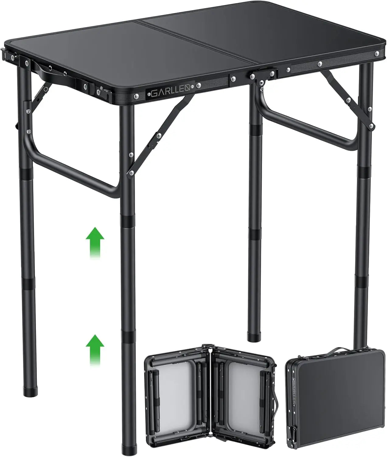 2ft Folding Camping Table 3 Height Adjustable Portable Aluminum Outdoor BBQ Table Black