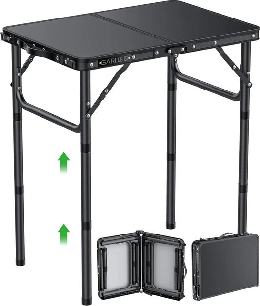 2ft Folding Camping Table 3 Height Adjustable Portable Aluminum Outdoor BBQ Table Black