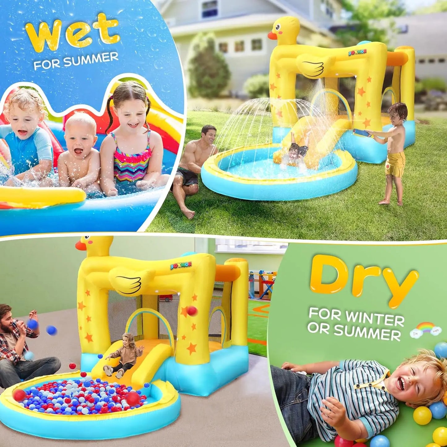 Inflatable Water Slide with Ocean Ball Pit Slide Sprinklers Toddler Bounce House Castle Indoor Outdoor 30s Blow Up Bounce House
