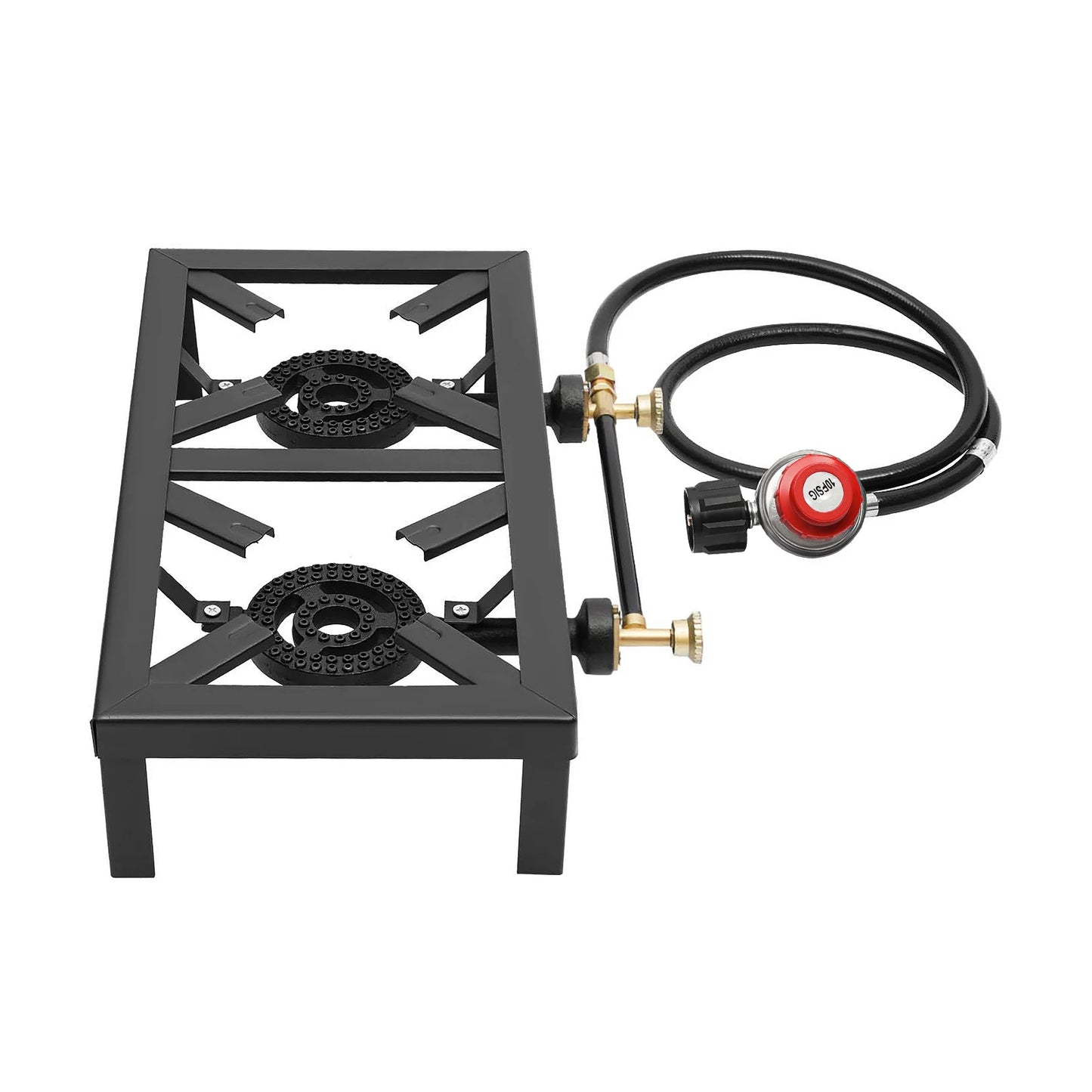Portable Camping Gas Stove Double Burner Outdoor BBQ Propane Cooker with Adjustable Regulator and Hose