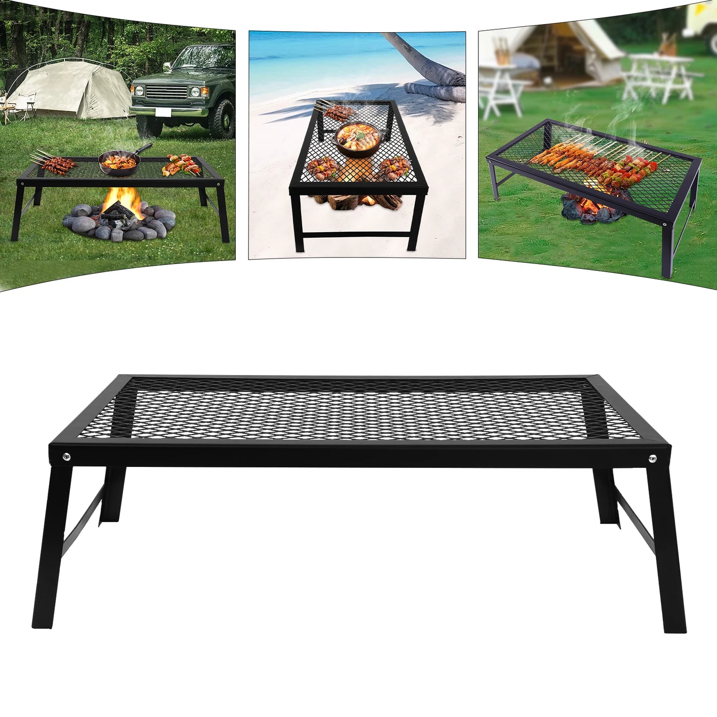 Folding Outdoor Camping BBQ Grill Picnic Campfire Pit Over Fire Cooking Grate US