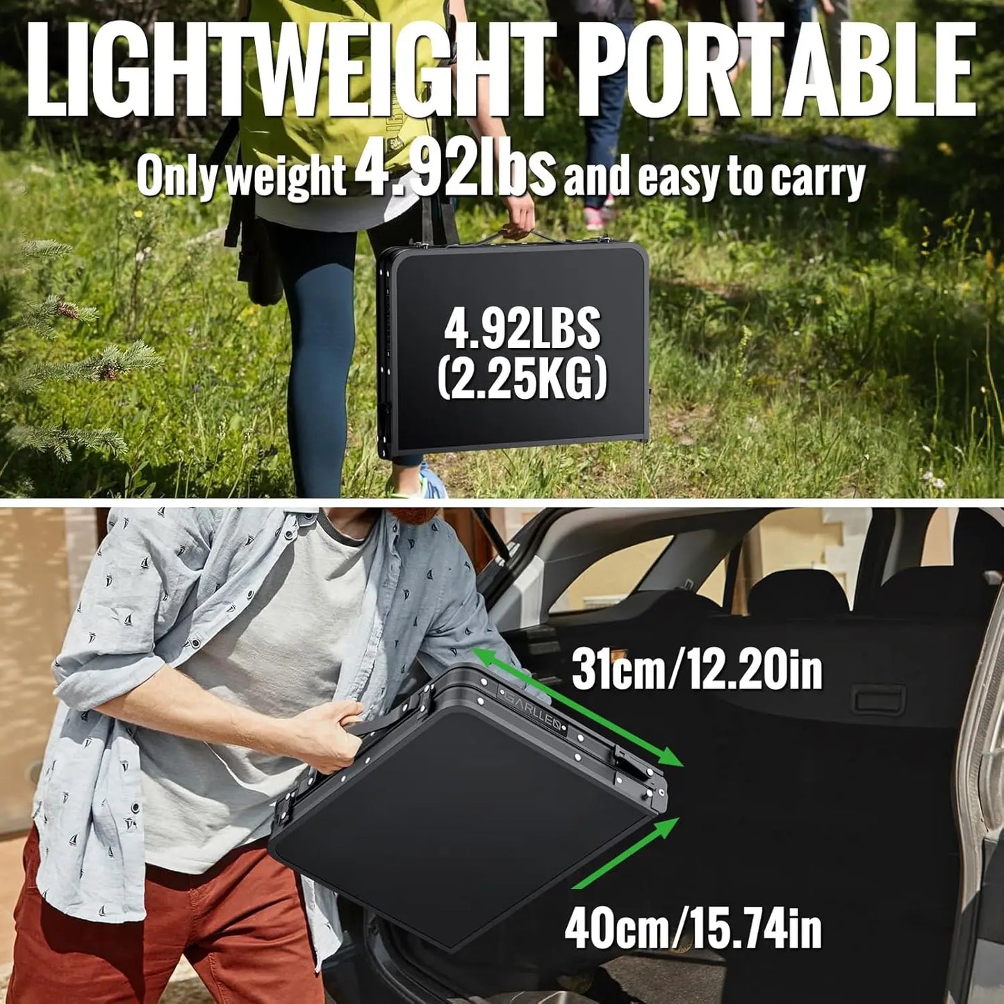 2ft Folding Camping Table 3 Height Adjustable Portable Aluminum Outdoor BBQ Table Black