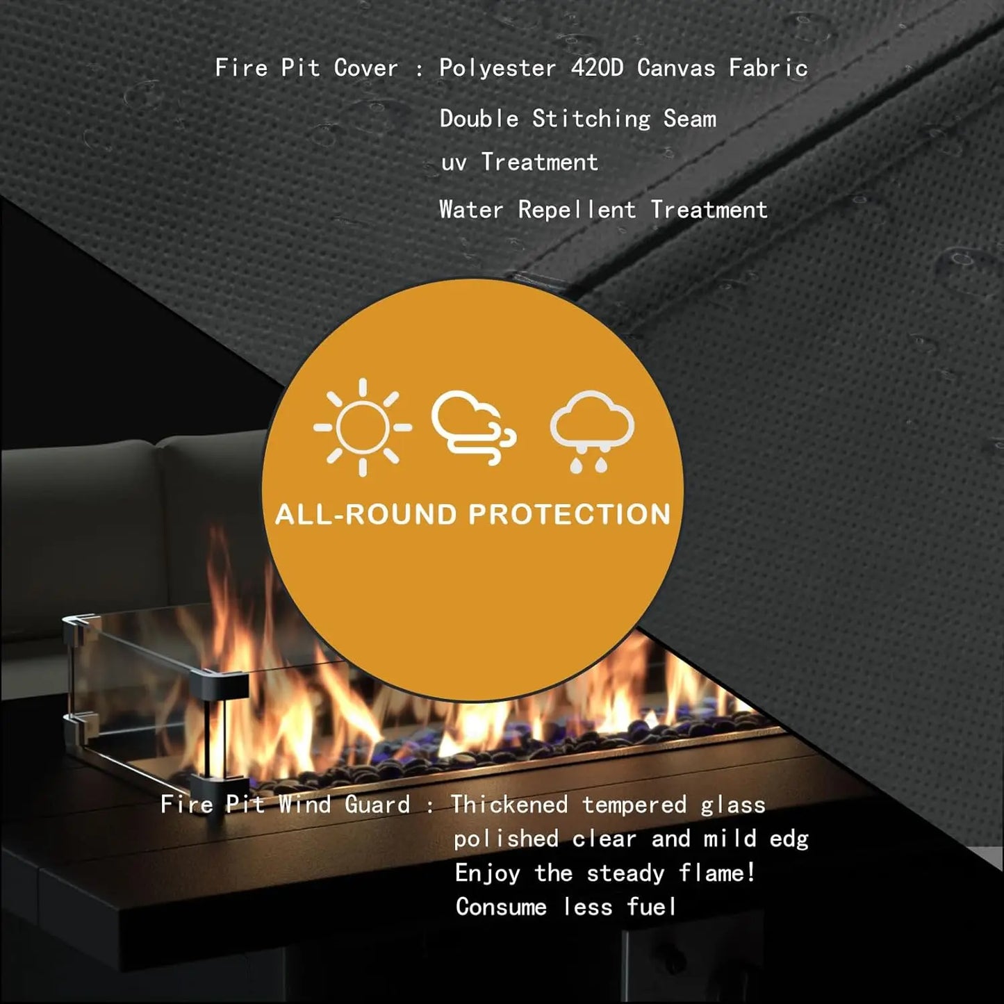 Propane Fire Pit 43 Inch Outdoor Fire Pit Table 55000 BTU Aluminum Fire Table with Lid and Waterproof Cover