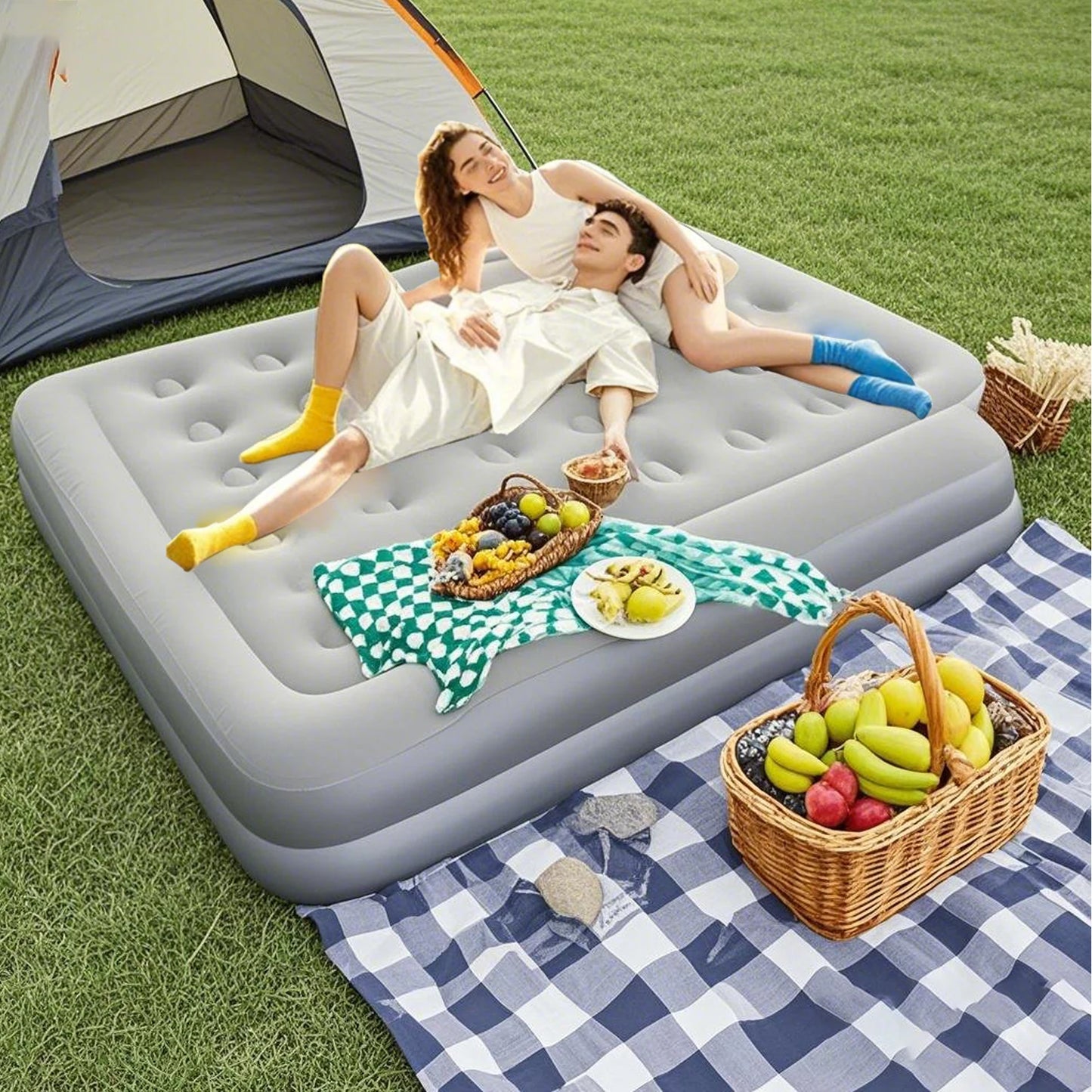 Portable Folding Inflatable Camping Mattress With Pump