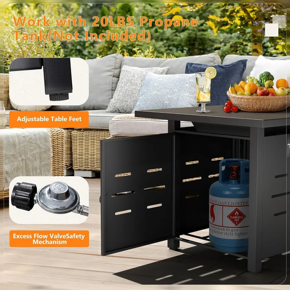 28 Inch 2 In 1 Propane Fire Pit Table 50000 BTU Gas Fire Pit with Lid and Lava Rock Outdoor Patio Fire Table