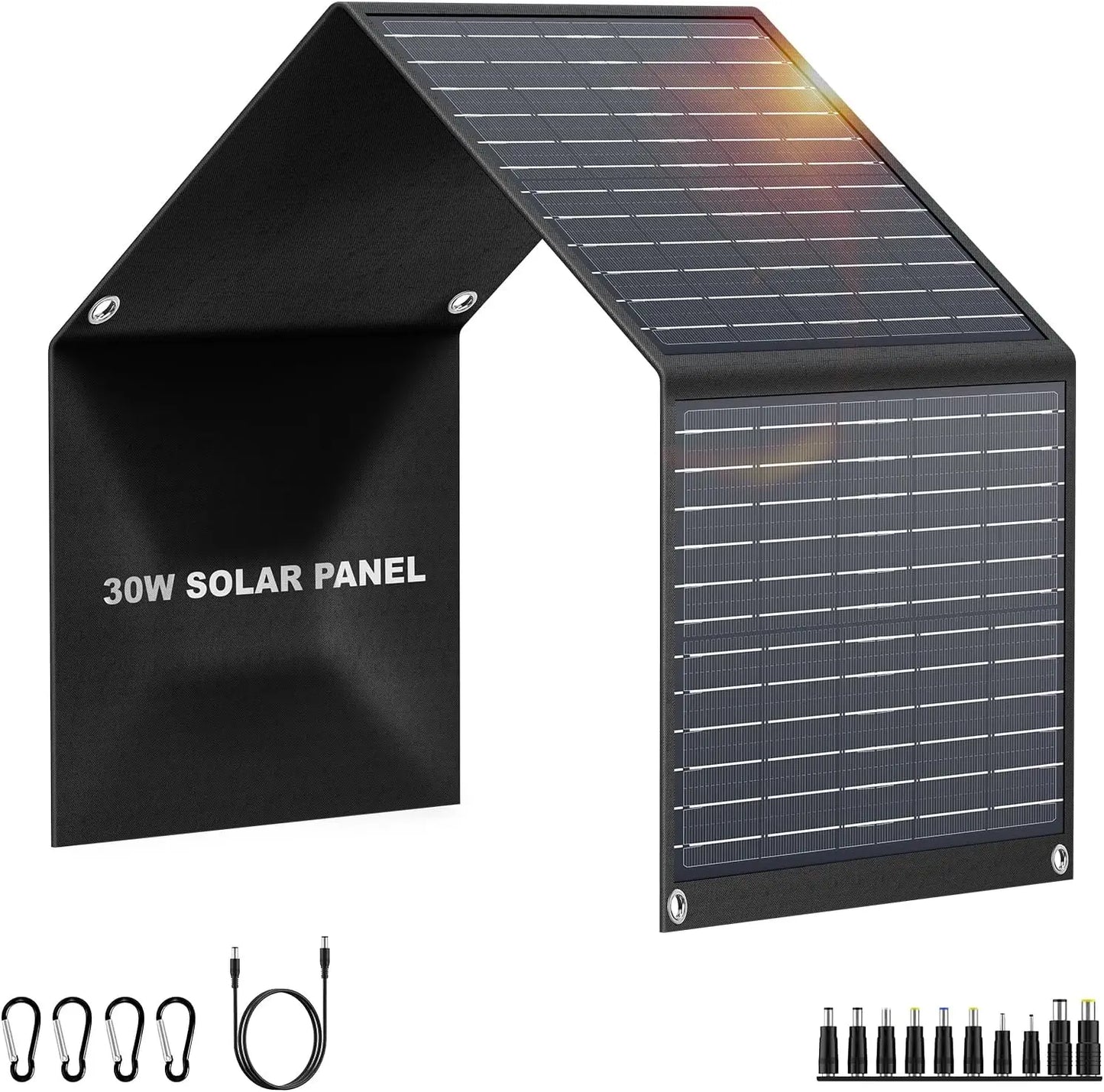 Foldable 30W USB Solar Panel Portable Waterproof Charger with QC3.0 USB-C Output for Outdoor Camping Hiking Cell Phone