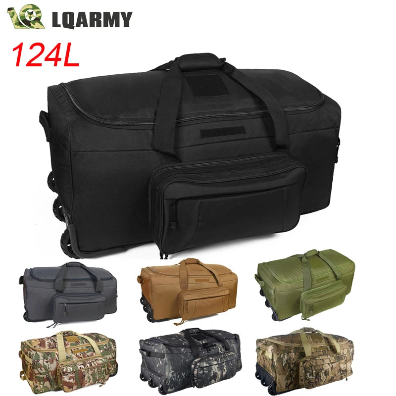 124L Large Capacity Waterproof Nylon Outdoor Camping Travel Bag Trolley Case Practical Handbag Storage Military Bag