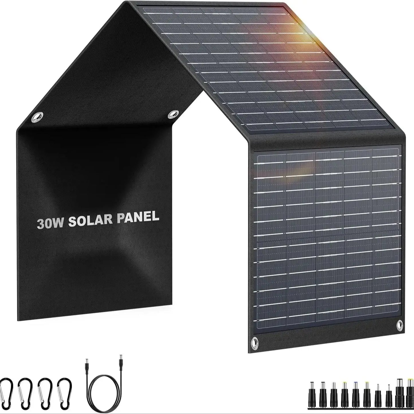 Foldable 30W USB Solar Panel Portable Waterproof Charger with QC3.0 USB-C Output for Outdoor Camping Hiking Cell Phone