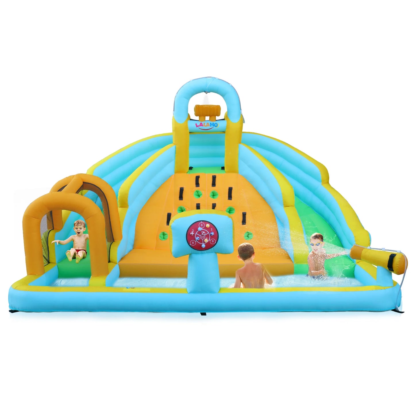 Inflatable Castle for Children with 450W Inflator Double Slides Climbing Wall Jump Area 395 x 350 x 260 cm