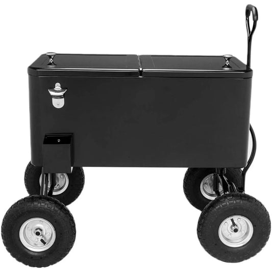 80 Quart Wagon Rolling Cooler Ice Chest with Long Handle and 10 Inch Wheels Portable Beach Patio Party Bar Cold Drink Beverage