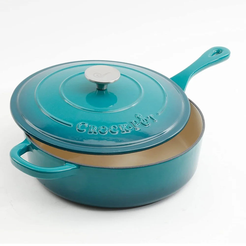 Enameled Cast Iron Skillet with Matching Lid Nonstick Rust Proof Heavy Duty Cooking Pan Easy Handling Handwash Safe